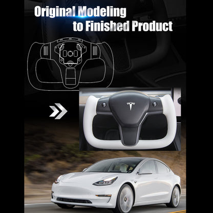 EVBASE Model 3 Y Yoke Steering Wheel Replacement Nappa White For Tesla