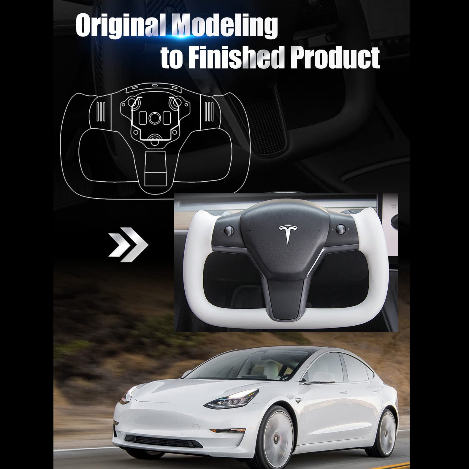 EVBASE Tesla Model 3 Y Yoke Steering Wheel Replacement Nappa White -  EVBASE-Premium EV&Tesla Accessories