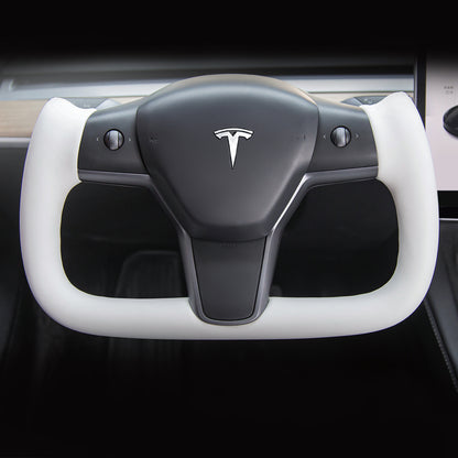 EVBASE Model 3 Y Yoke Steering Wheel Replacement Nappa White For Tesla