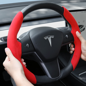 EVBASE Tesla Steering Wheel Cover Suede Alcantara Material Custom For Model 3 Y