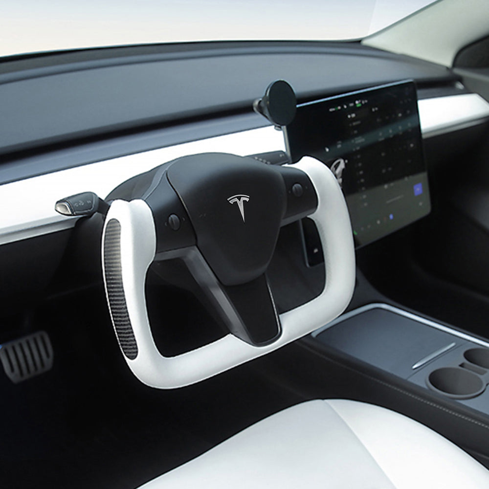 EVBASE Model 3 Y Yoke Steering Wheel Replacement Nappa White For Tesla