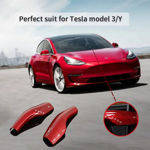 EVbase Model Y Model 3 Kohlefaser Schalthebelabdeckung Tesla Lenkhebelabdeckung Echte Kohlefaser