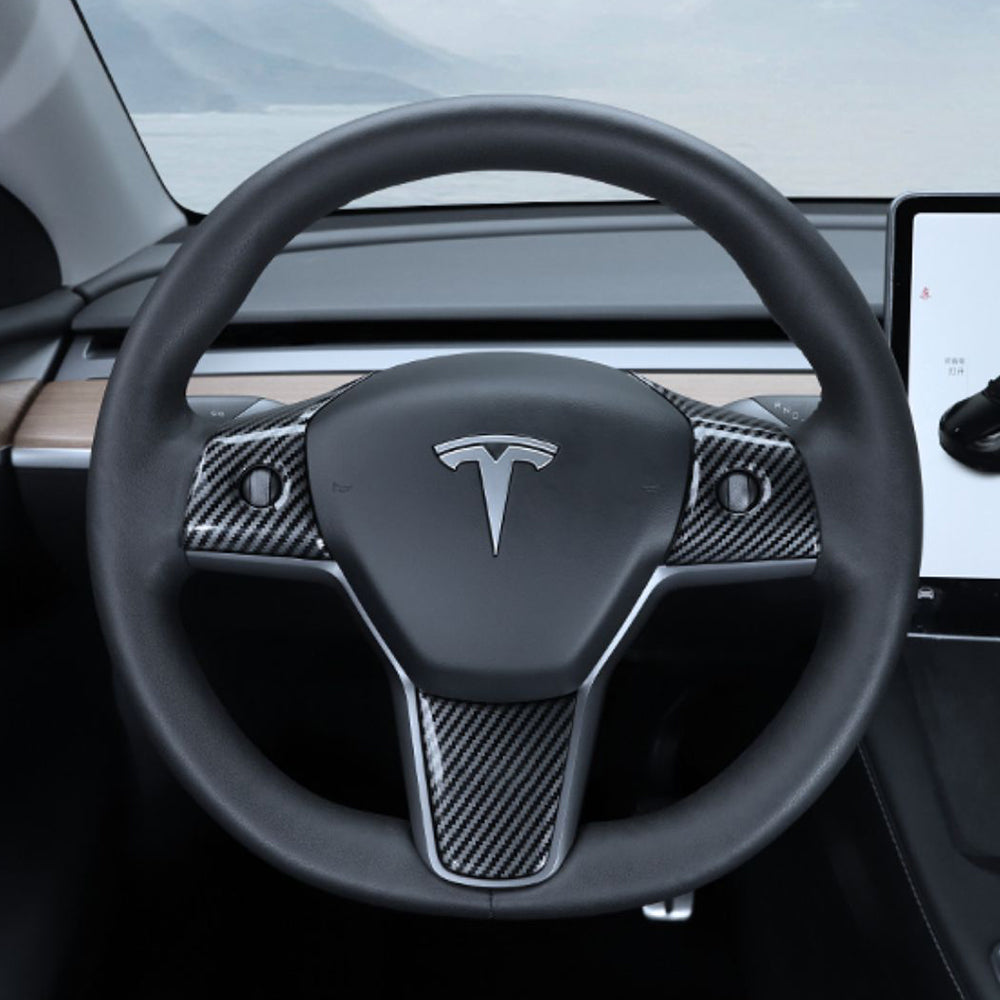 EVBASE Carbon Fiber Steering Wheel Middle frame Cover For Tesla Model 3 Y
