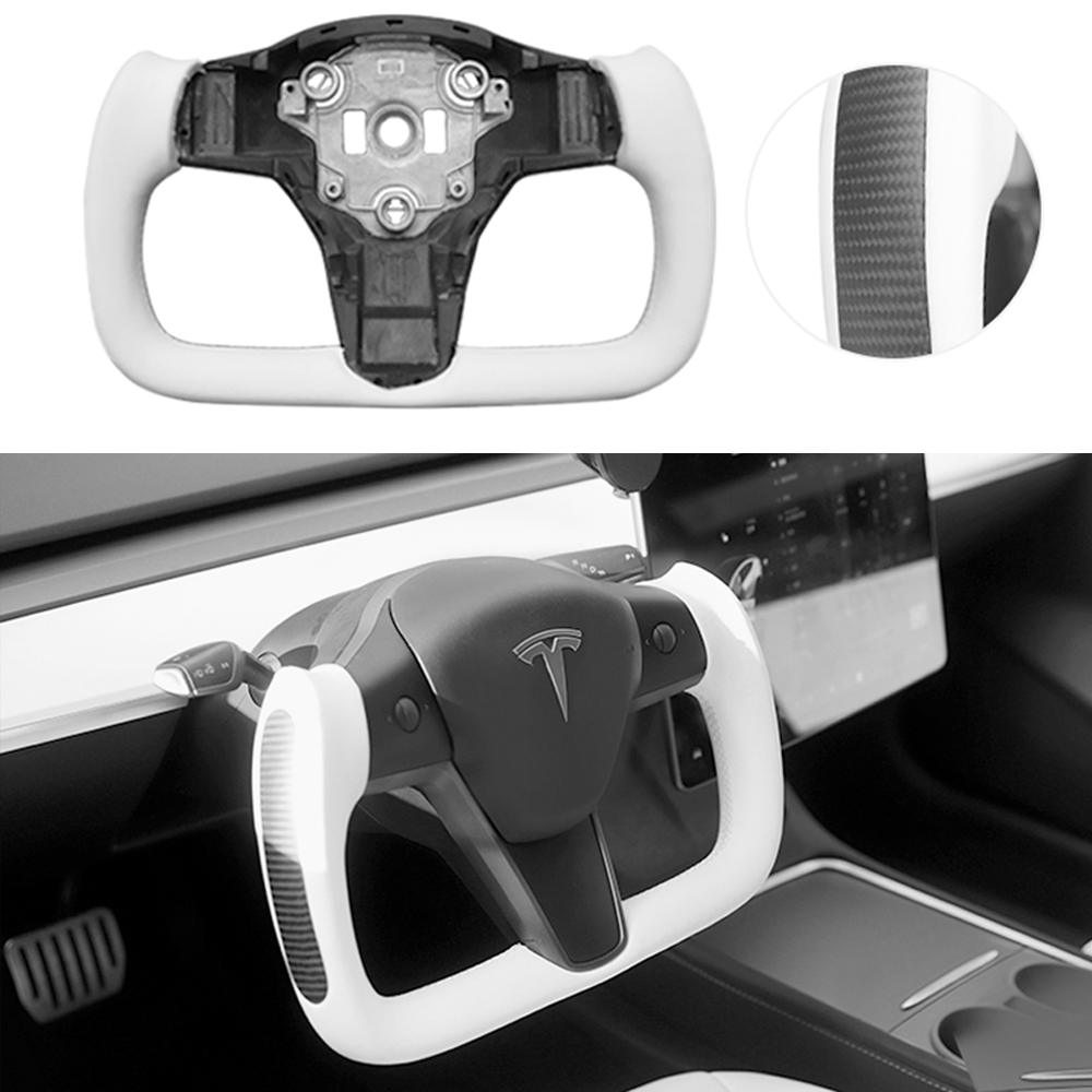 EVBASE Model 3 Y Yoke Steering Wheel Replacement Nappa White For Tesla