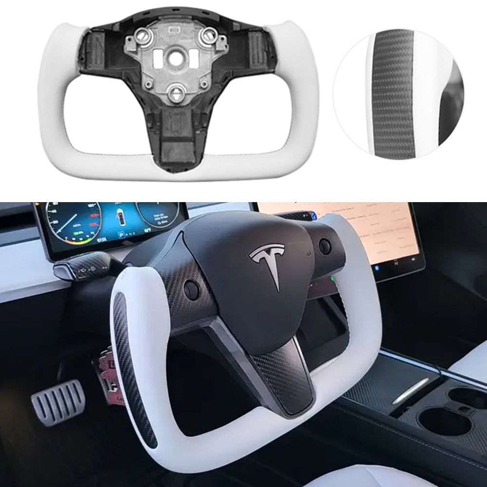 EVBASE Model 3 Y Yoke Steering Wheel Replacement Nappa White For Tesla