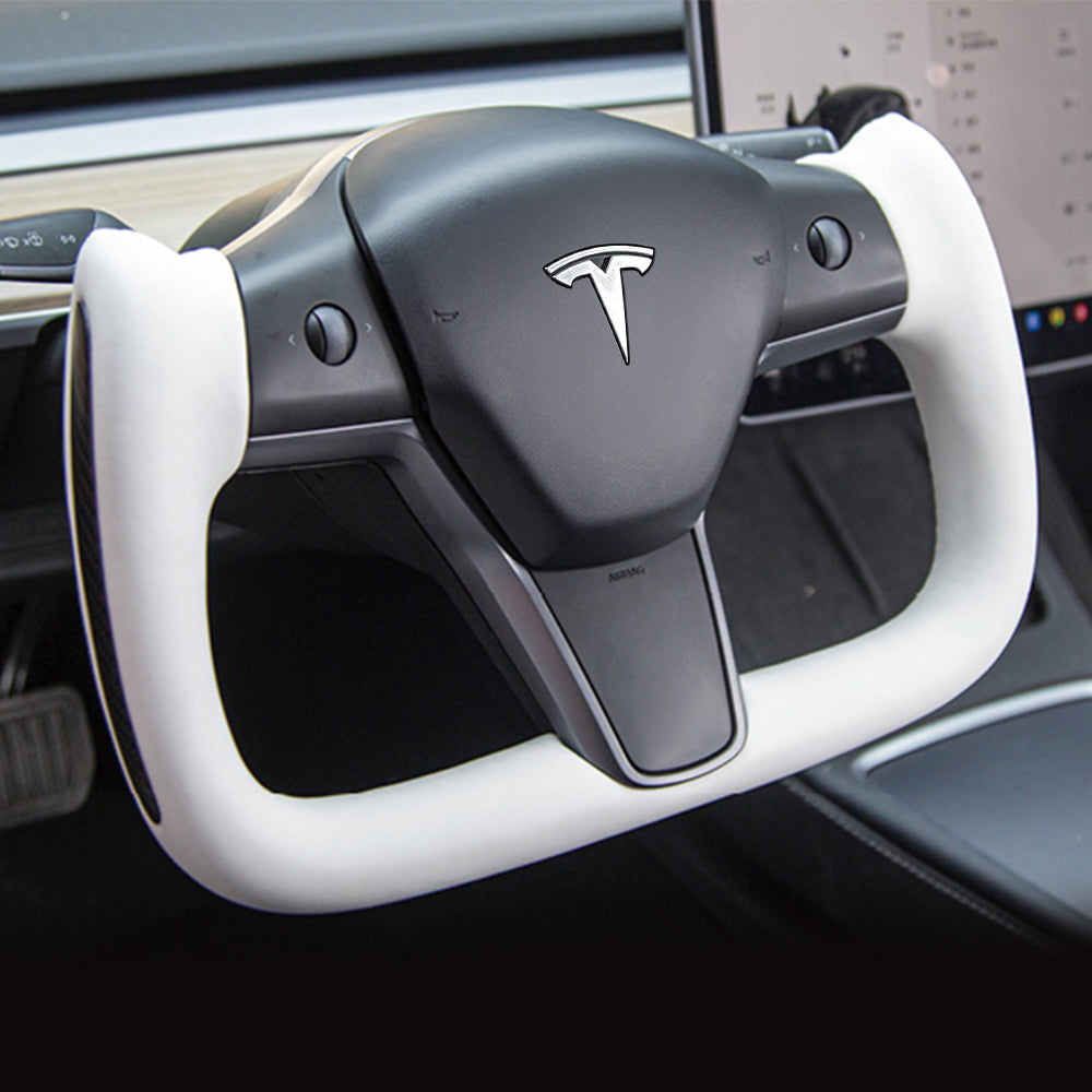 EVBASE Model 3 Y Yoke Steering Wheel Replacement Nappa White For Tesla