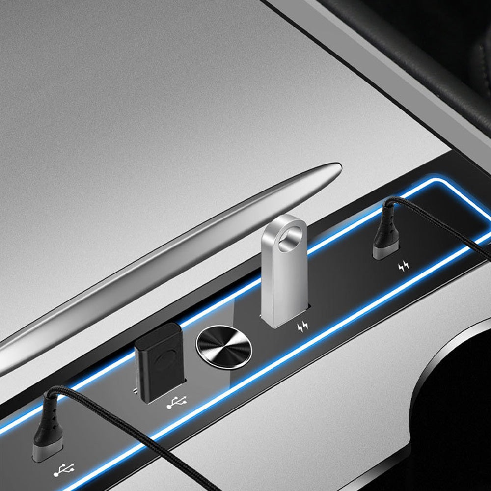 Tesla Model 3 Y USB-HUB-Adapter für die Mittelkonsole mit Umgebungsbel -  EVBASE-Premium EV&Tesla Accessories