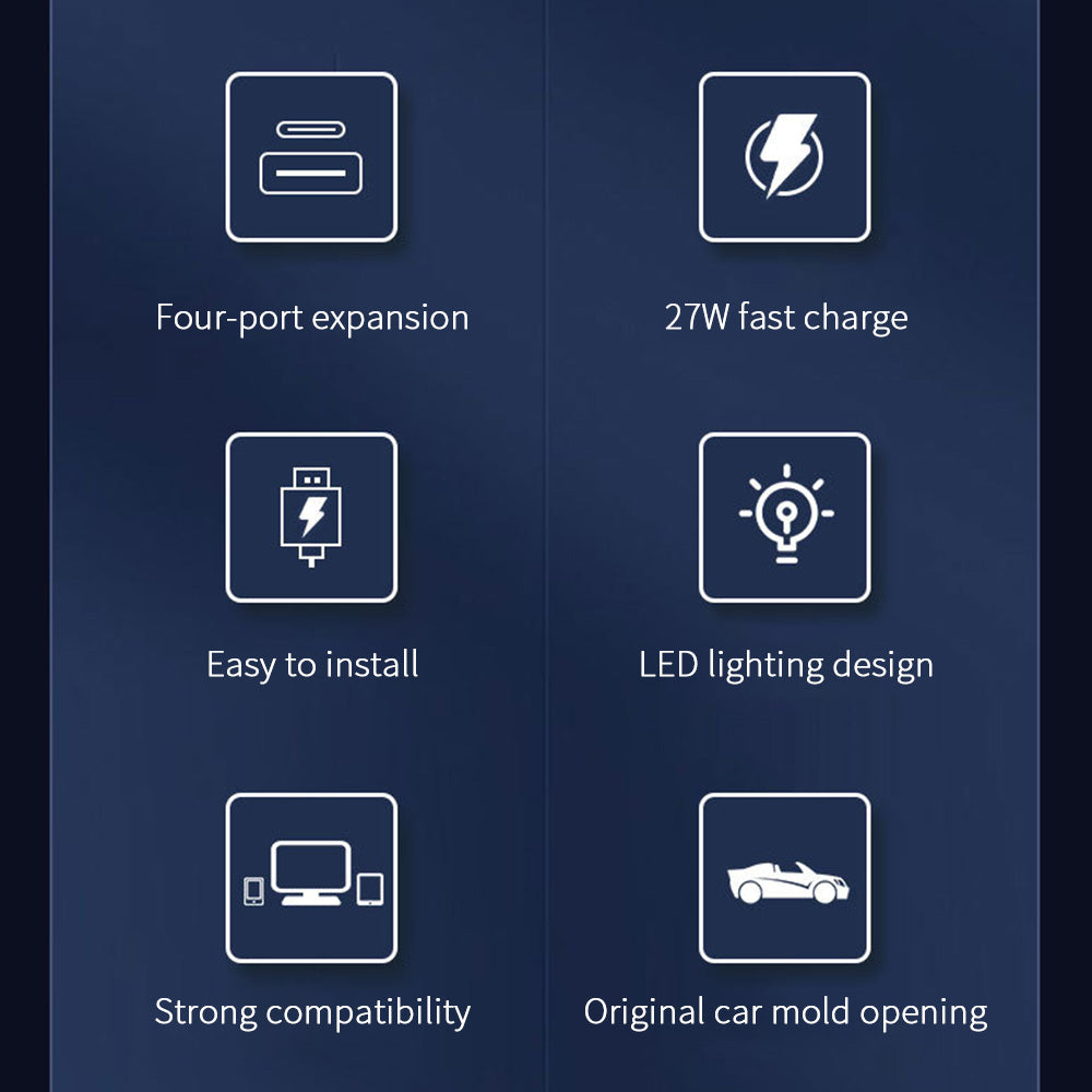 Model 3 Model Y USB Hub Adapter 4 in 1 Multiport Center Console Adapter for Tesla Accessories