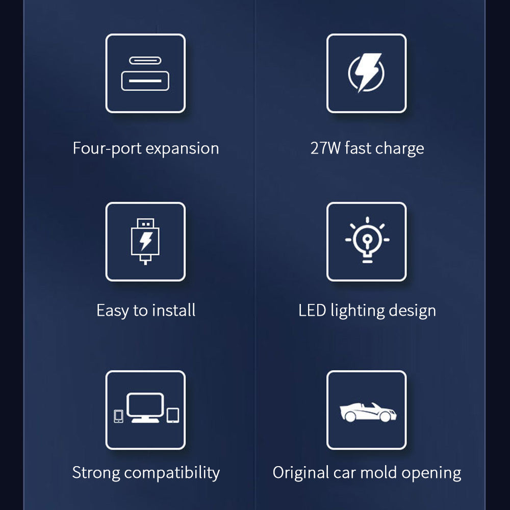 Tesla Model 3 Y Center Console USB Hub Adapter 4 in 1 USB Center Console Smart Sensor for Tesla