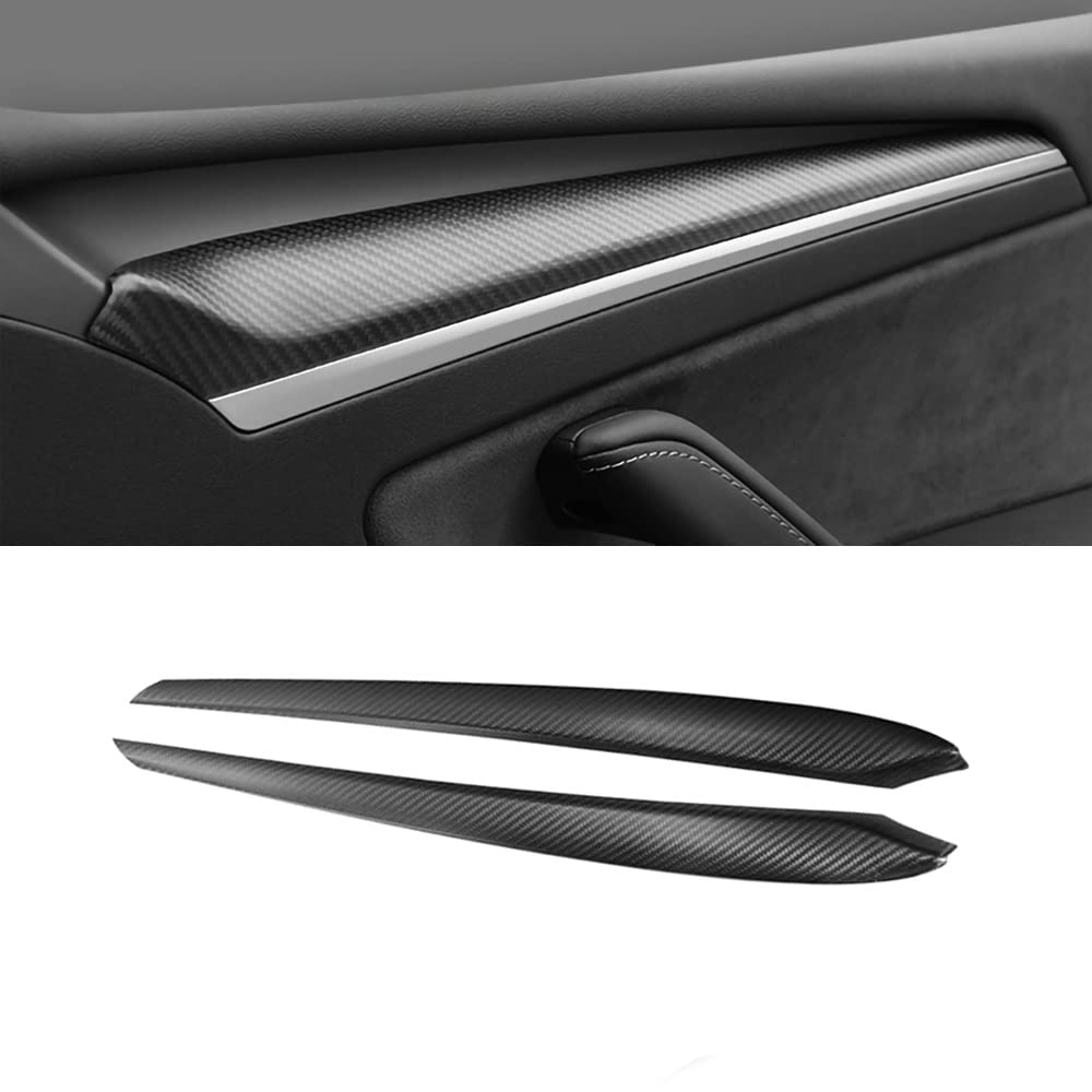 EVBASE Real Carbon Fiber Interior Front Door Trim Cover For Tesla Model 3 Y