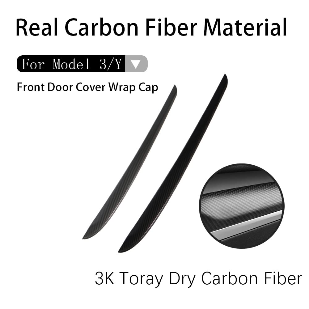 EVBASE Real Carbon Fiber Interior Front Door Trim Cover For Tesla Model 3 Y