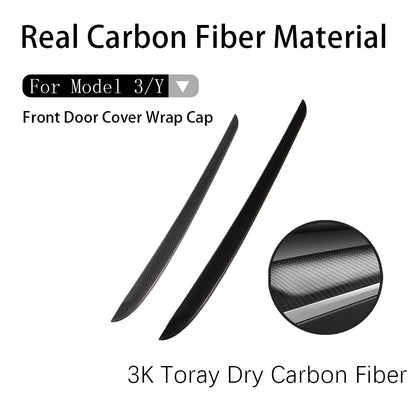 EVBASE Real Carbon Fiber Interior Front Door Trim Cover For Tesla Model 3 Y