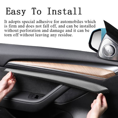 EVBASE Real Carbon Fiber Interior Front Door Trim Cover For Tesla Model 3 Y