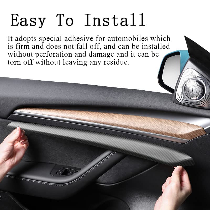 EVBASE Real Carbon Fiber Interior Front Door Trim Cover For Tesla Model 3 Y