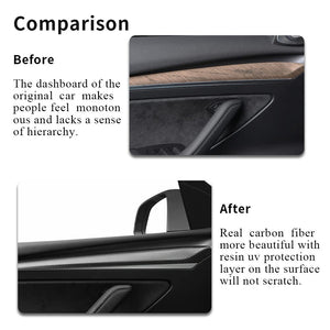 EVBASE Tesla Real Carbon Fiber Interior Front Door Trim Cover For Model 3 Y