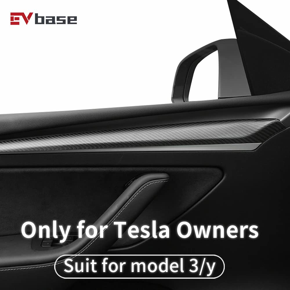EVBASE Real Carbon Fiber Interior Front Door Trim Cover For Tesla Model 3 Y