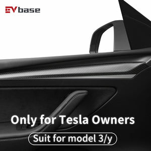 EVBASE Tesla Real Carbon Fiber Interior Front Door Trim Cover For Model 3 Y