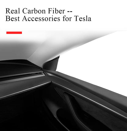EVBASE Real Carbon Fiber Interior Front Door Trim Cover For Tesla Model 3 Y