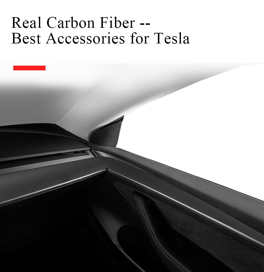 EVBASE Real Carbon Fiber Interior Front Door Trim Cover For Tesla Model 3 Y