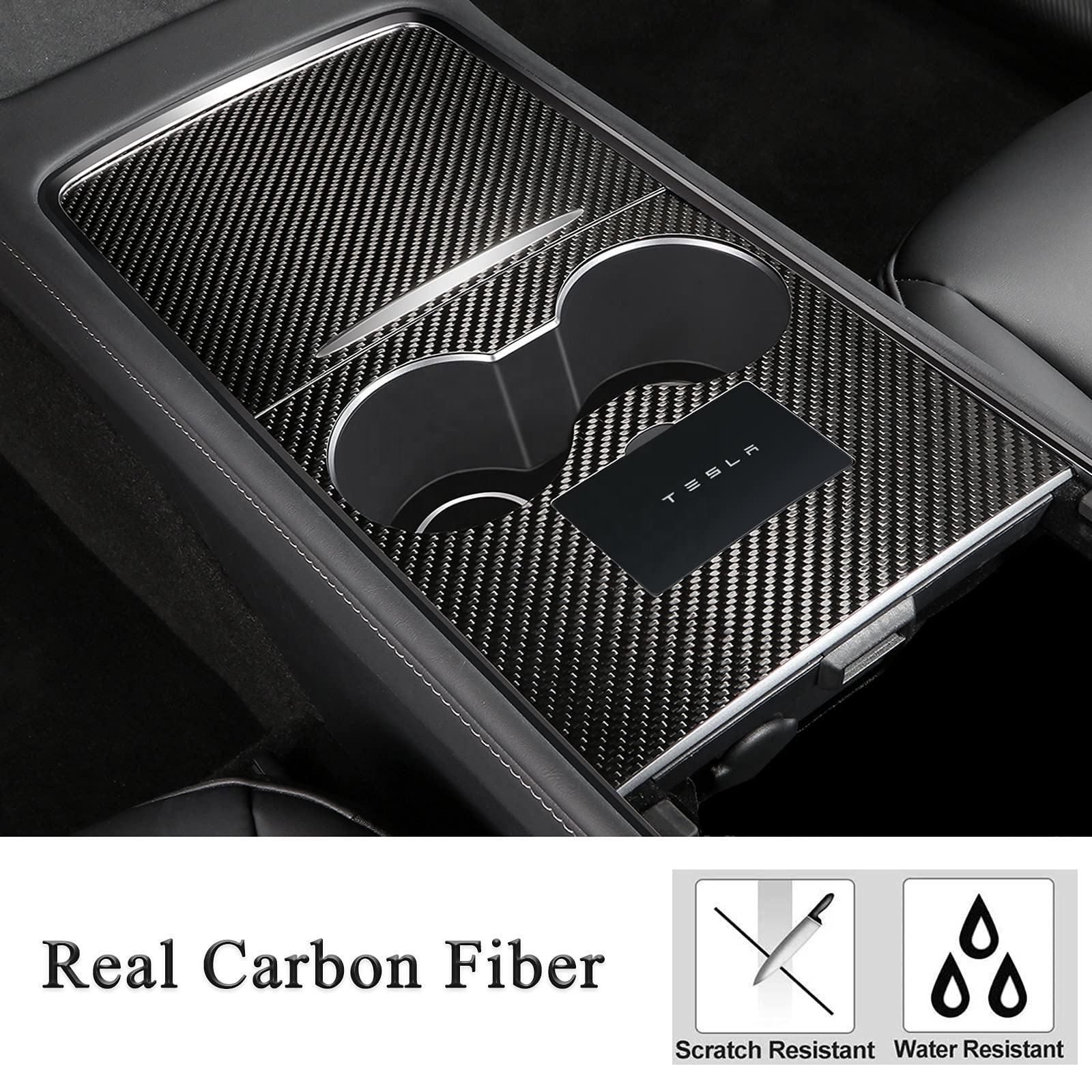 EVbase Real Carbon Fiber Tesla Center Console Trim Panel Cover For