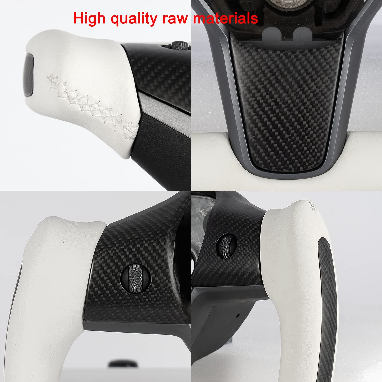 EVBASE Model 3 Y Yoke Steering Wheel Replacement Nappa White For Tesla
