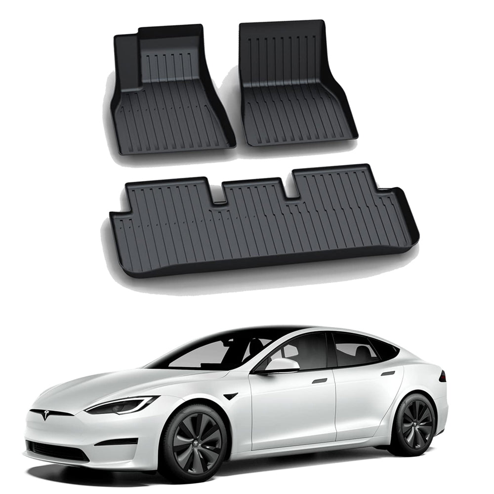 EVBASE Tesla Model S Tappetini per pavimenti 2021-2023 per tutte le stagioni Accessori per tappetini modello S