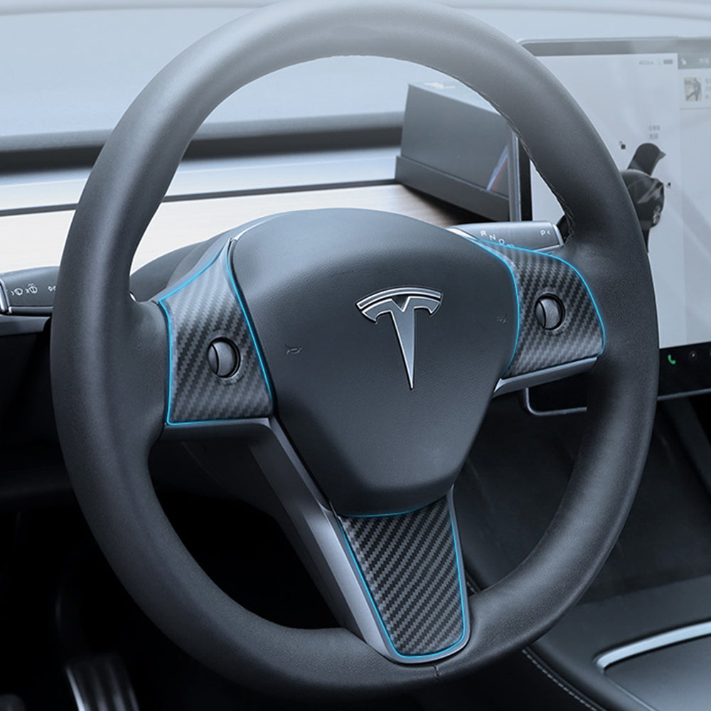 EVBASE Carbon Fiber Steering Wheel Middle frame Cover For Tesla Model 3 Y