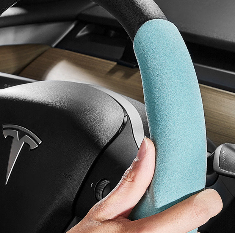 EVBASE Tesla Steering Wheel Cover Suede Alcantara Material Custom For Model 3 Y